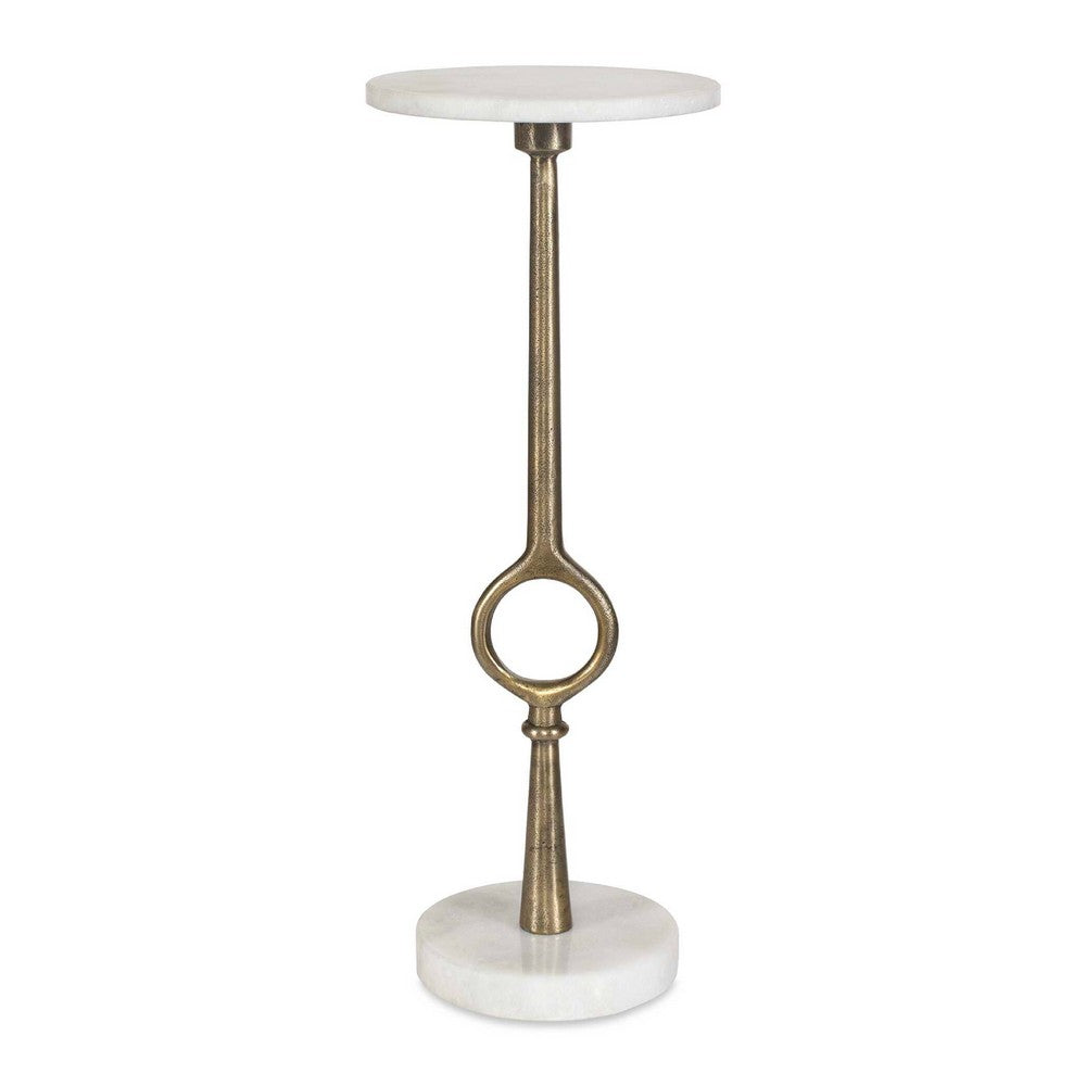 Round Accent Table | Marble Top & Pedestal | Antique Brass Frame 24"