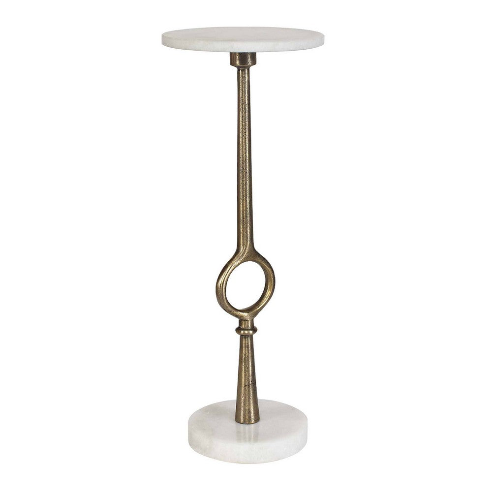 Round Accent Table | Marble Top & Pedestal | Antique Brass Frame 24"