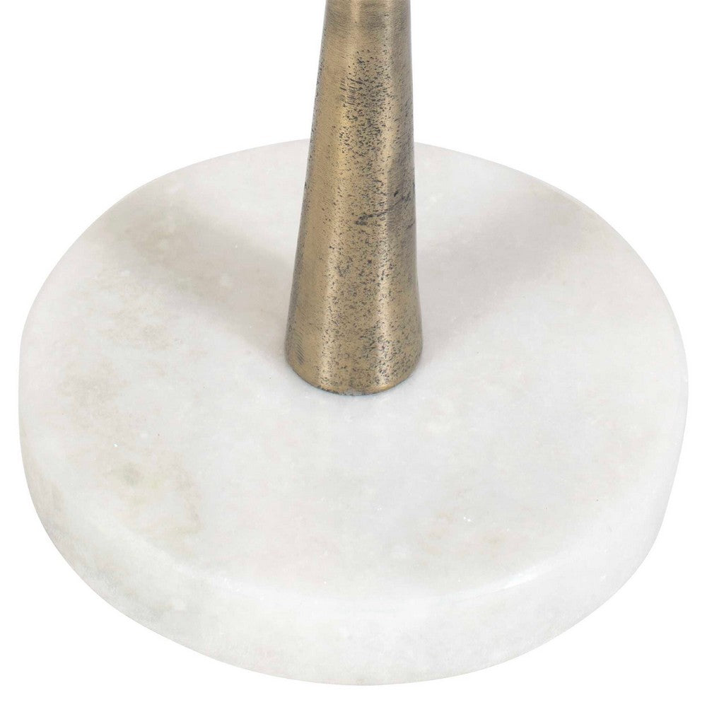 Round Accent Table | Marble Top & Pedestal | Antique Brass Frame 24"