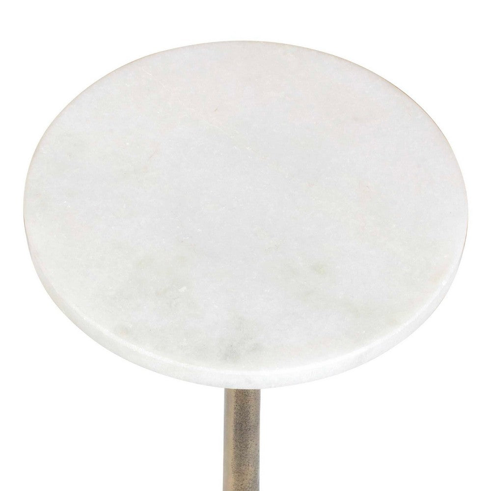 Round Accent Table | Marble Top & Pedestal | Antique Brass Frame 24"