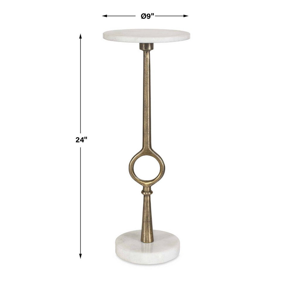 Round Accent Table | Marble Top & Pedestal | Antique Brass Frame 24"