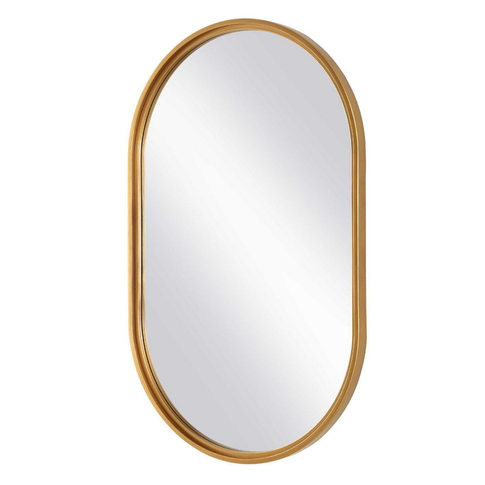 Accent Wall Mirror | Pill Oval Frame | Modern Brushed Gold Finish 22x35
