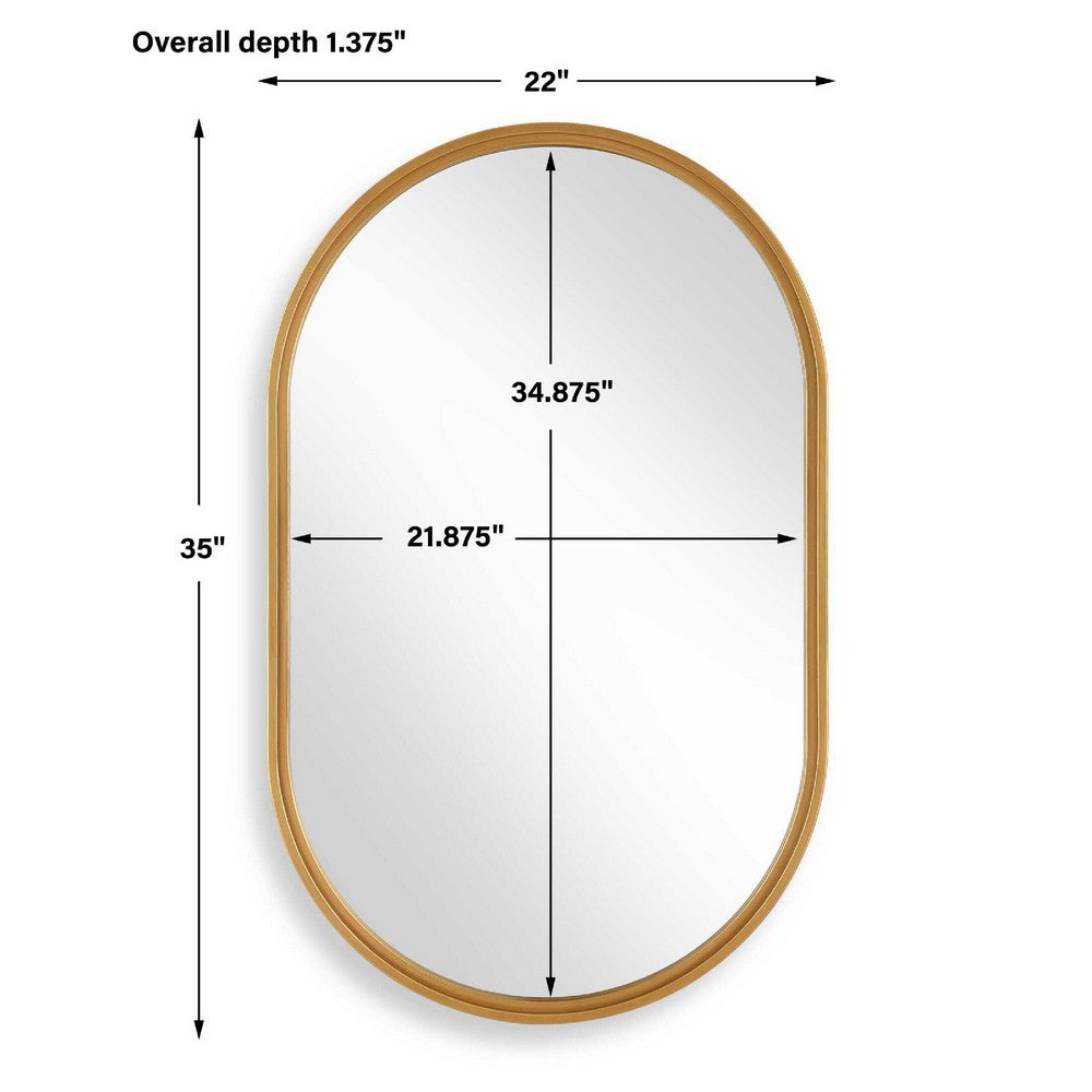 Accent Wall Mirror | Pill Oval Frame | Modern Brushed Gold Finish 22x35