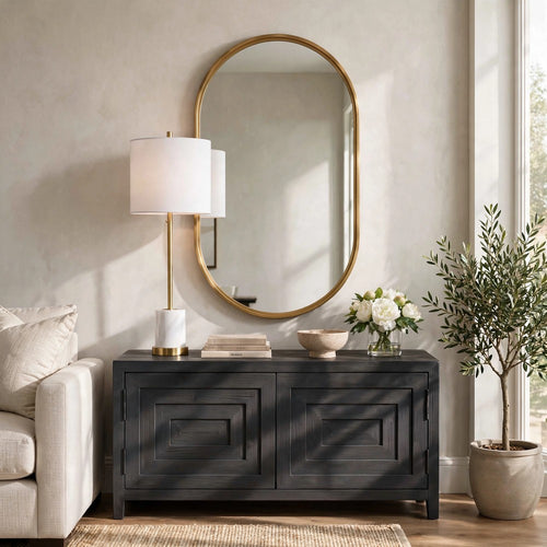 Accent Wall Mirror | Pill Oval Frame | Modern Brushed Gold Finish 22x35
