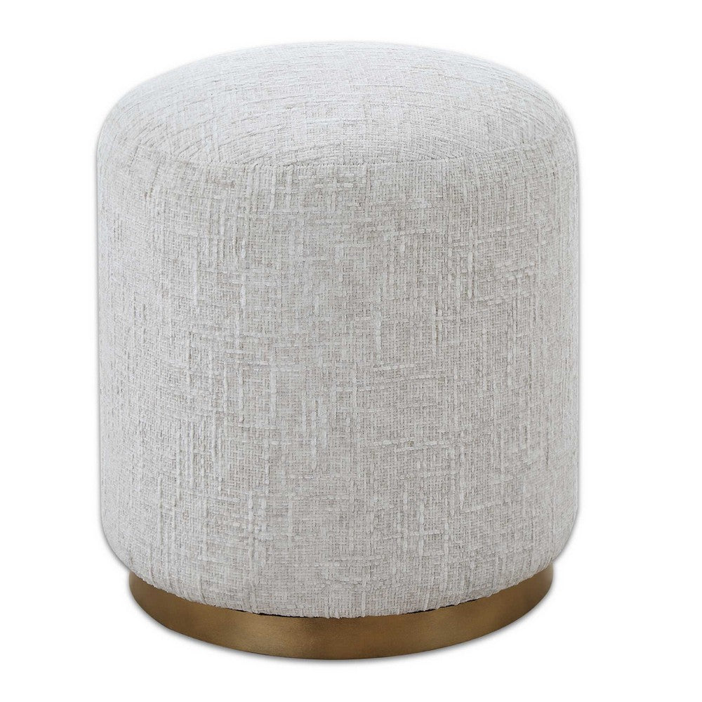 Accent Stool | Foam Fill Off White Polyester | Brushed Brass Iron 18"