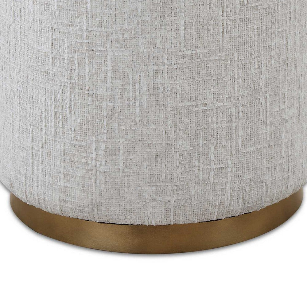 Accent Stool | Foam Fill Off White Polyester | Brushed Brass Iron 18"