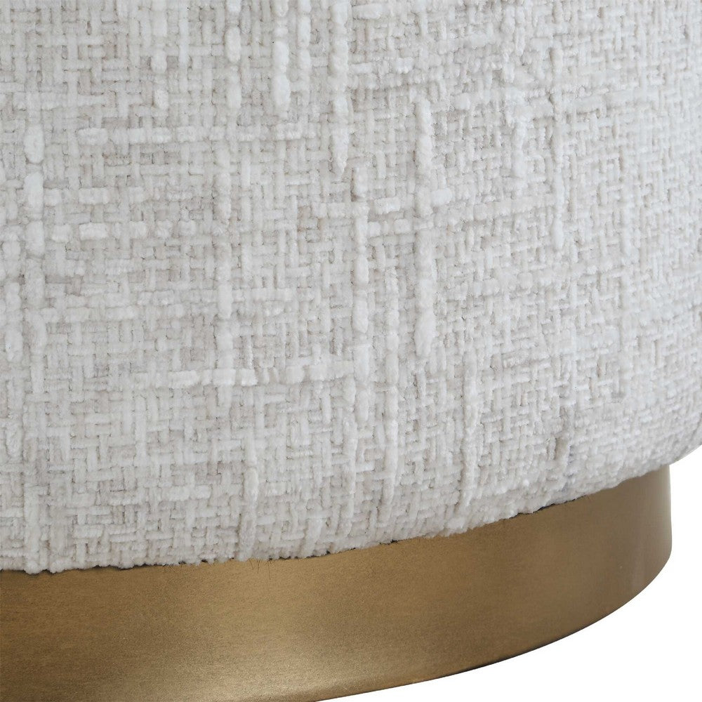 Accent Stool | Foam Fill Off White Polyester | Brushed Brass Iron 18"