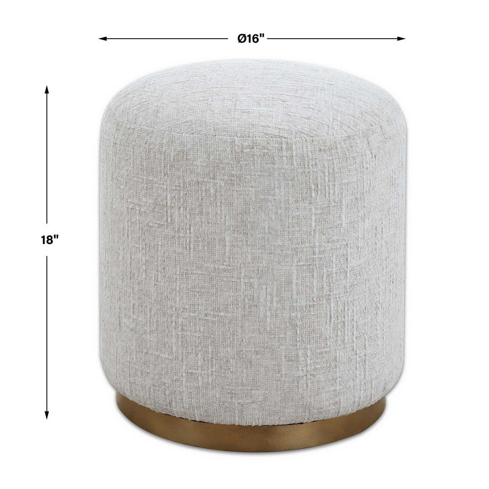 Accent Stool | Foam Fill Off White Polyester | Brushed Brass Iron 18"