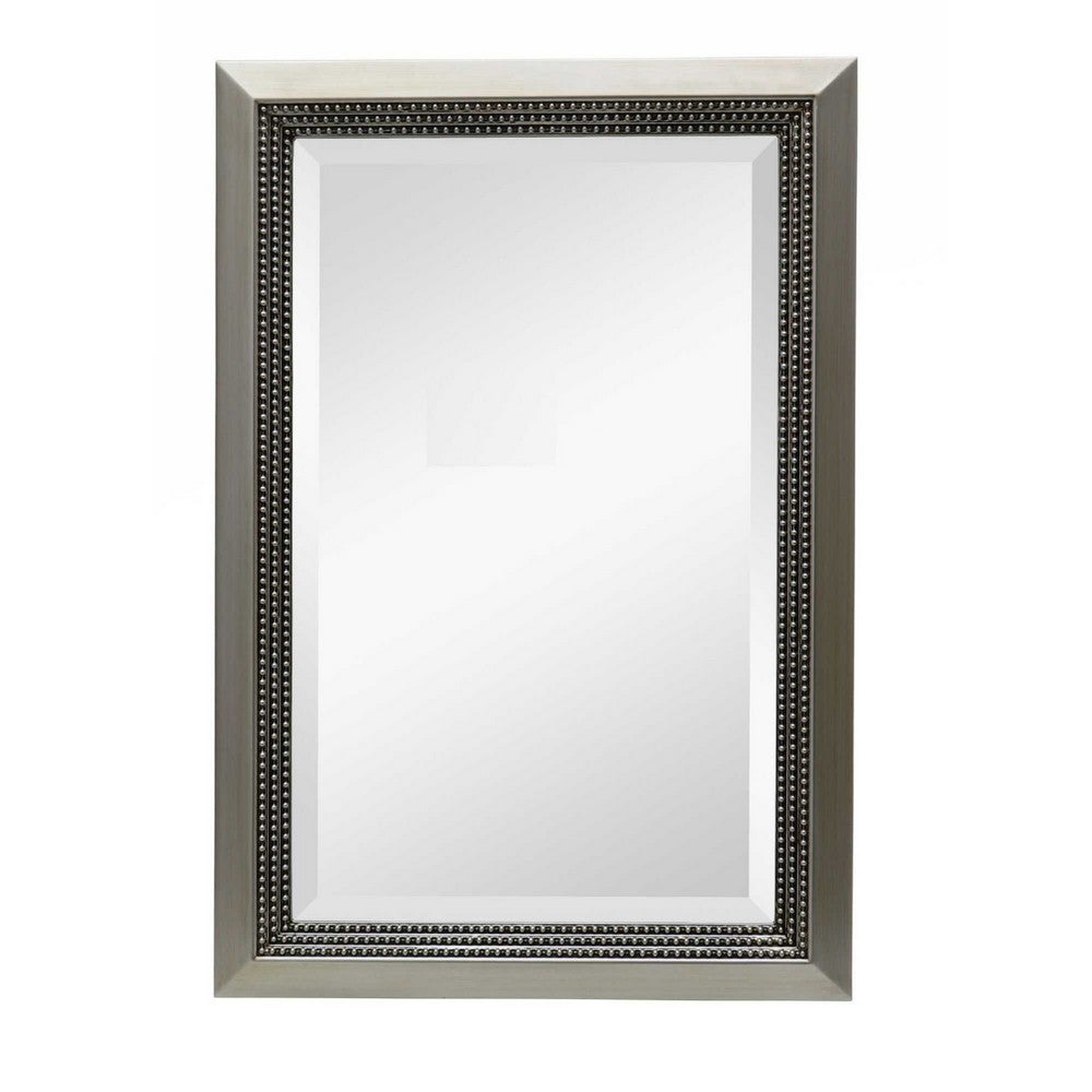 Accent Wall Mirror | 3 Layer Beaded Frame | Modern Style Warm Silver 24x36