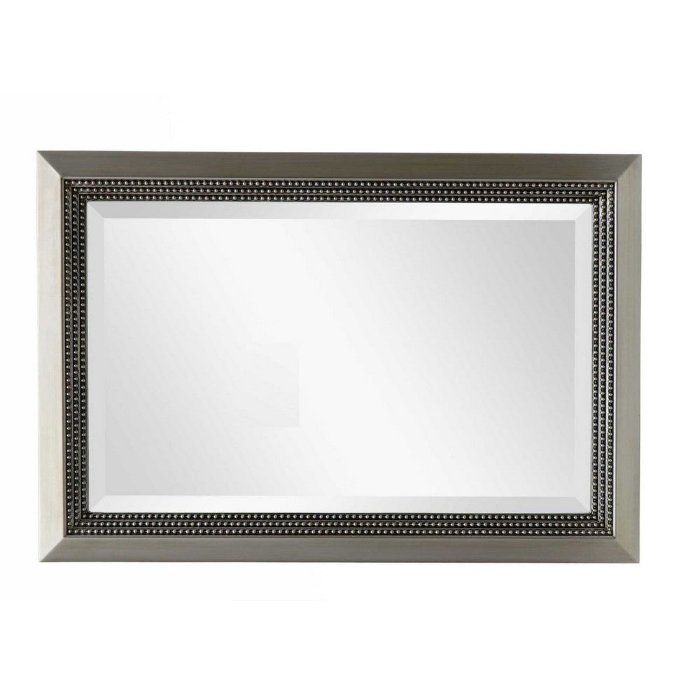 Accent Wall Mirror | 3 Layer Beaded Frame | Modern Style Warm Silver 24x36