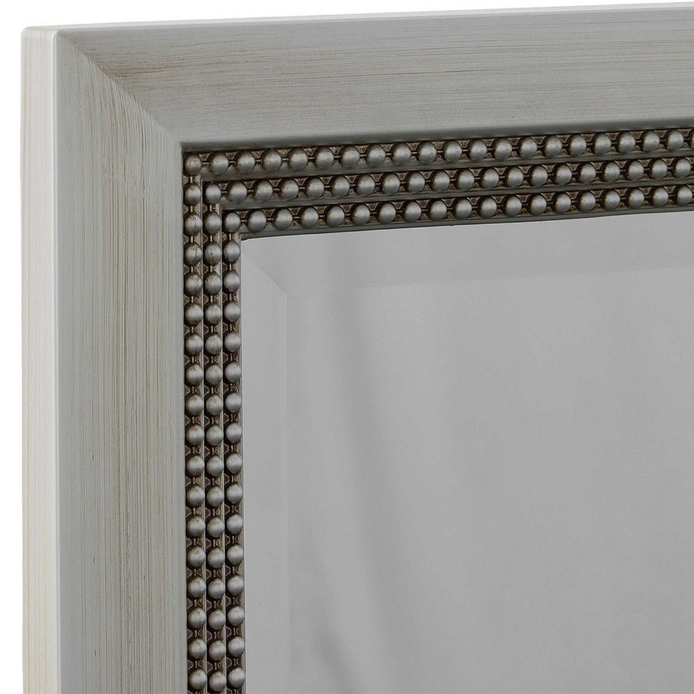 Accent Wall Mirror | 3 Layer Beaded Frame | Modern Style Warm Silver 24x36