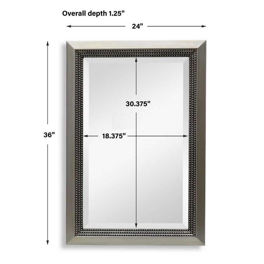 Accent Wall Mirror | 3 Layer Beaded Frame | Modern Style Warm Silver 24x36