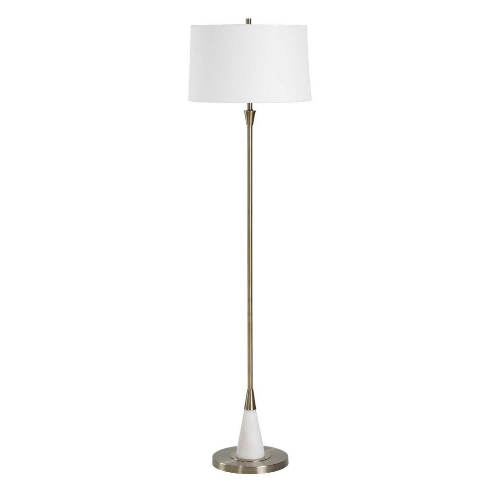 Floor Lamp | Linen Shade | Marble Base | White & Antique Brass 63"