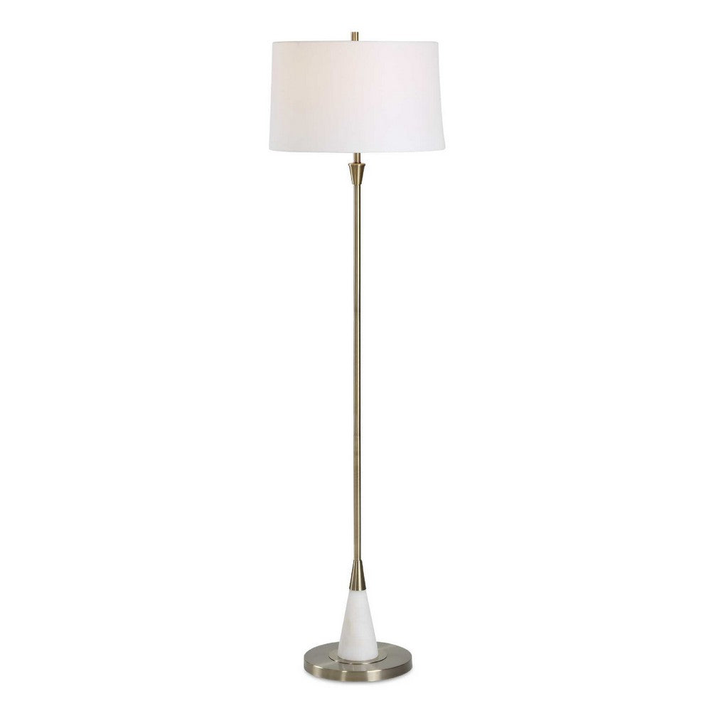 Floor Lamp | Linen Shade | Marble Base | White & Antique Brass 63"