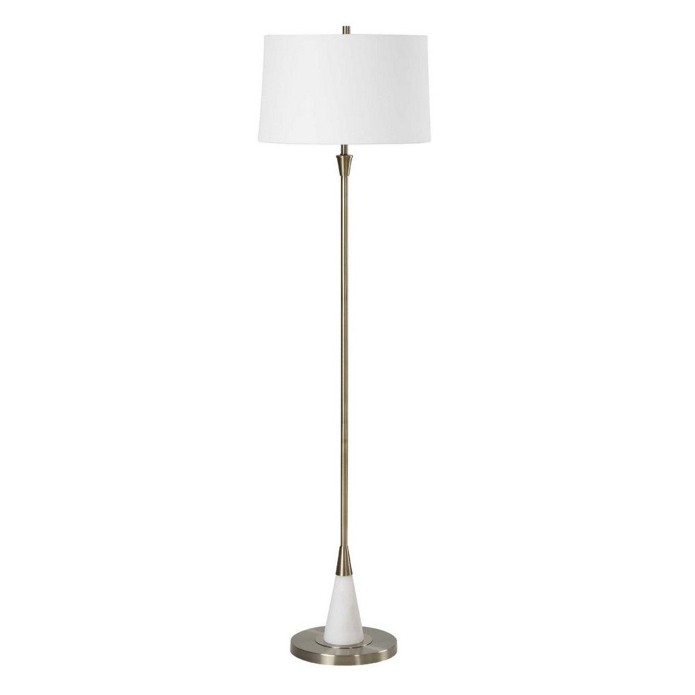 Floor Lamp | Linen Shade | Marble Base | White & Antique Brass 63"