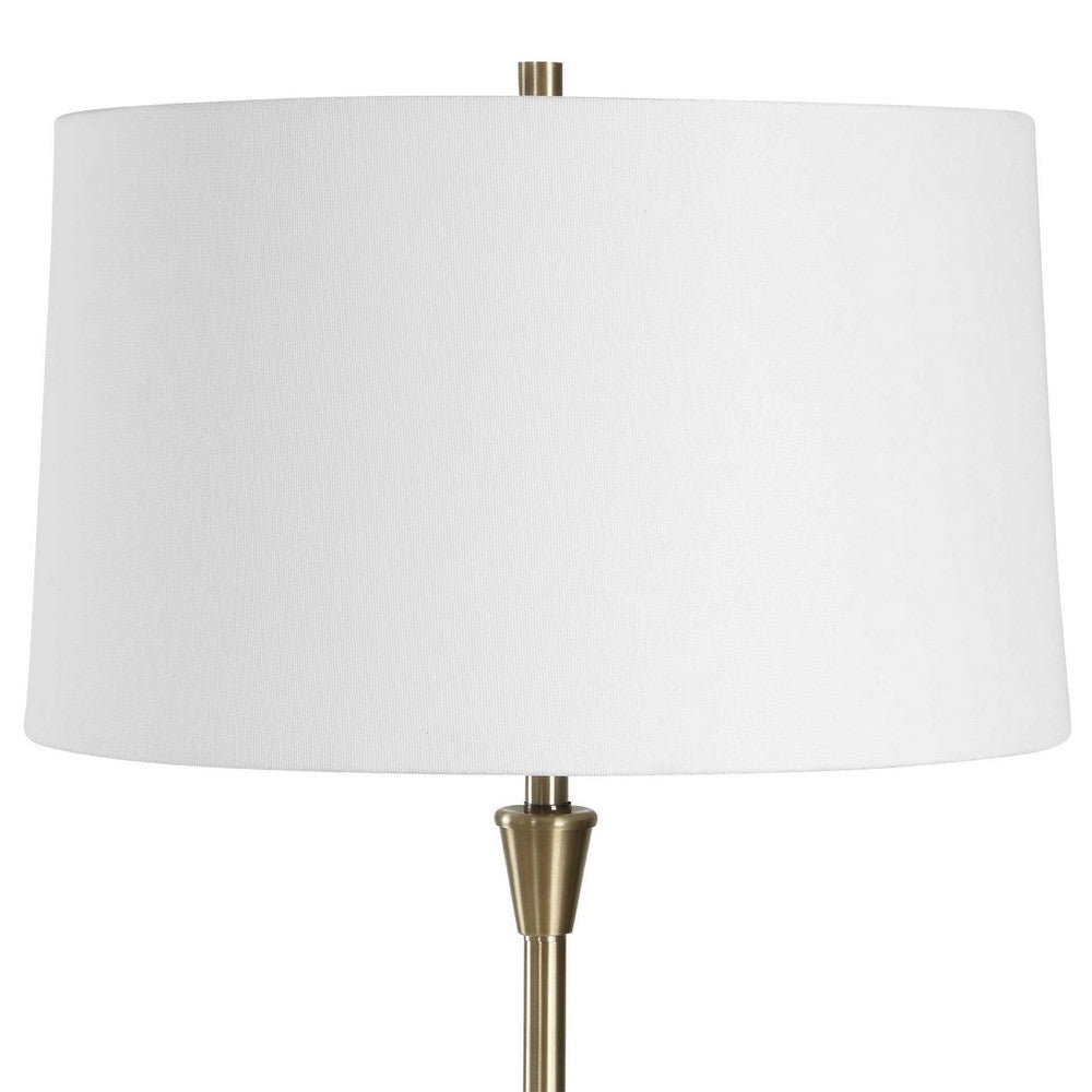 Floor Lamp | Linen Shade | Marble Base | White & Antique Brass 63"