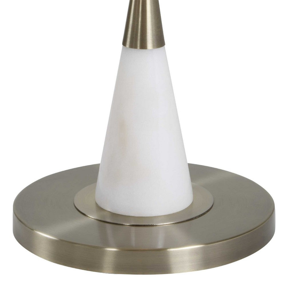 Floor Lamp | Linen Shade | Marble Base | White & Antique Brass 63"