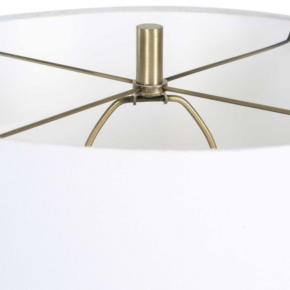 Floor Lamp | Linen Shade | Marble Base | White & Antique Brass 63"