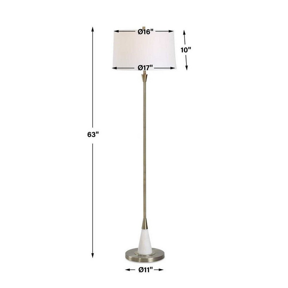 Floor Lamp | Linen Shade | Marble Base | White & Antique Brass 63"