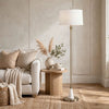 Floor Lamp | Linen Shade | Marble Base | White & Antique Brass 63"