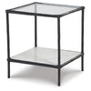 Dalie Accent Table | Glass Top | White Marble Shelf | Antique Black 25"