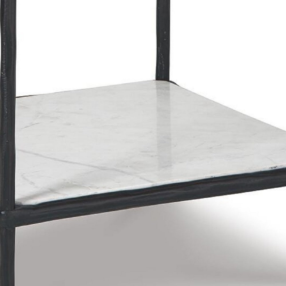 Dalie Accent Table | Glass Top | White Marble Shelf | Antique Black 25"