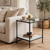 Dalie Accent Table | Glass Top | White Marble Shelf | Antique Black 25"