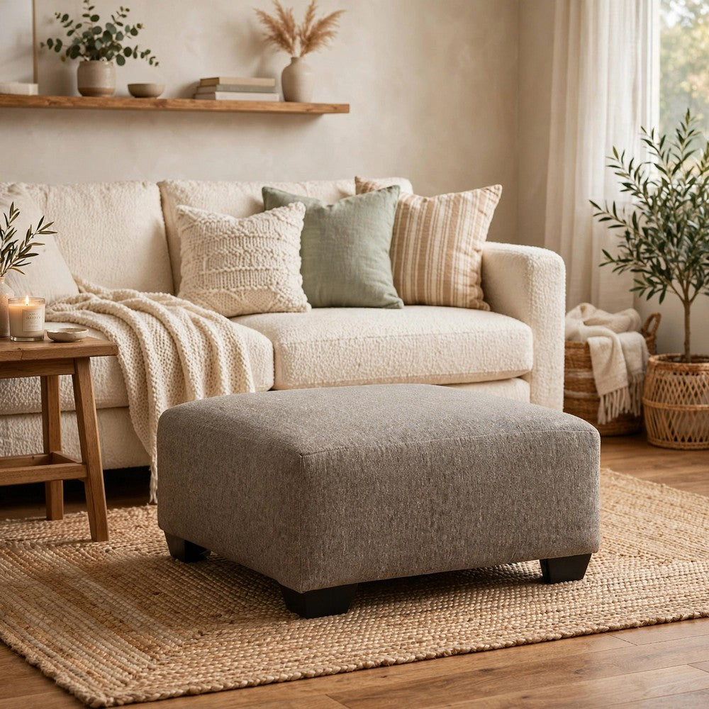 Vely Oversized Accent Ottoman | Foam Seat | Hemp Brown Polyester 40"