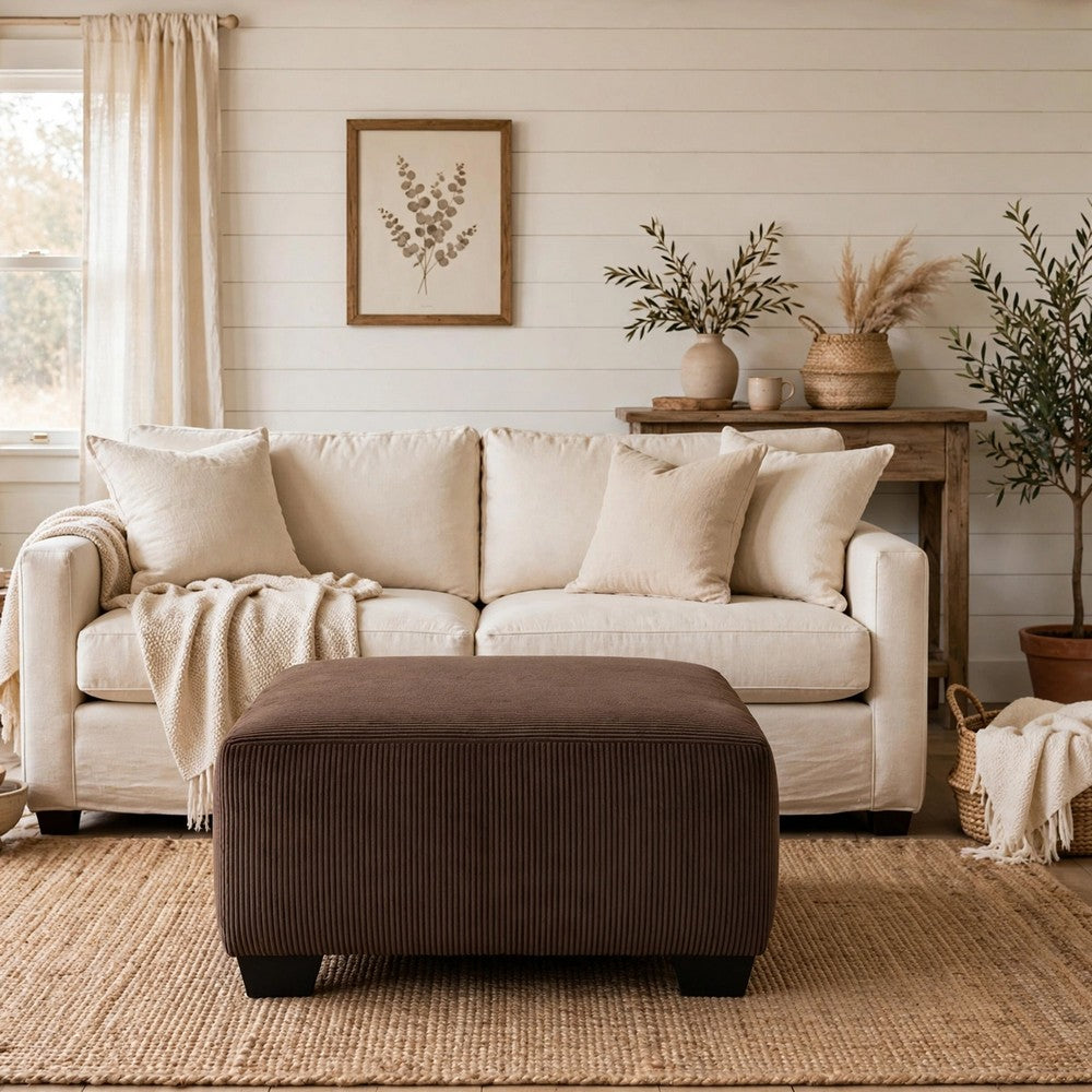Kimi Oversized Square Ottoman | Foam Fill Chocolate Brown Corduroy 40"