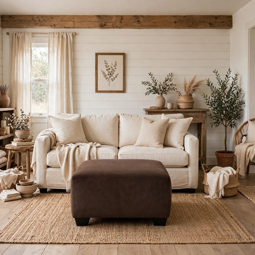 Kimi Oversized Square Ottoman | Foam Fill Chocolate Brown Corduroy 40"