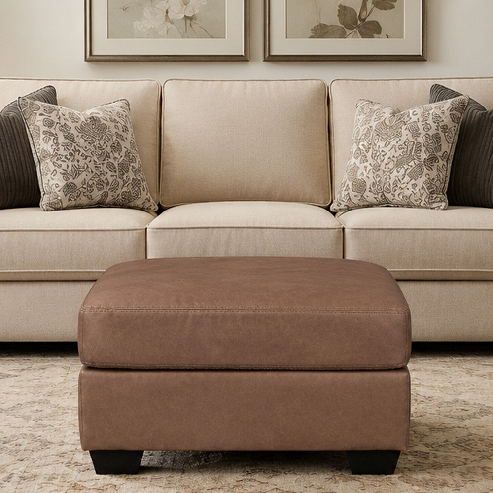 Lalie Oversized Square Ottoman | Soft Caramel Brown Faux Leather 36"