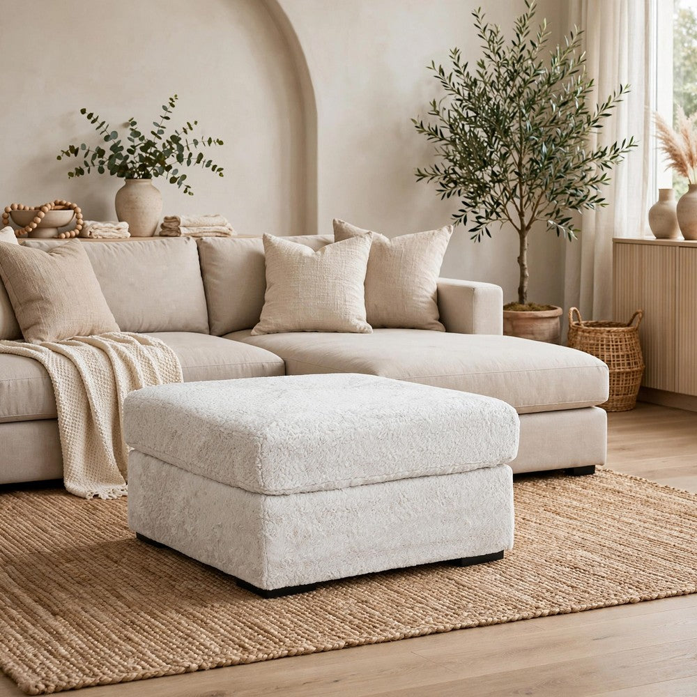 Cecy Oversized Square Ottoman | Arctic Gray Fur-Like Polyester 39"