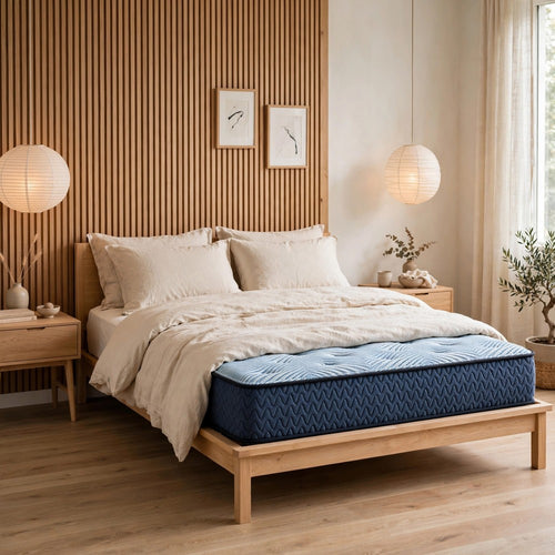 Pmy Twin Hybrid Mattress | Blue Hyper Cool Stretch Knit Cover 10"
