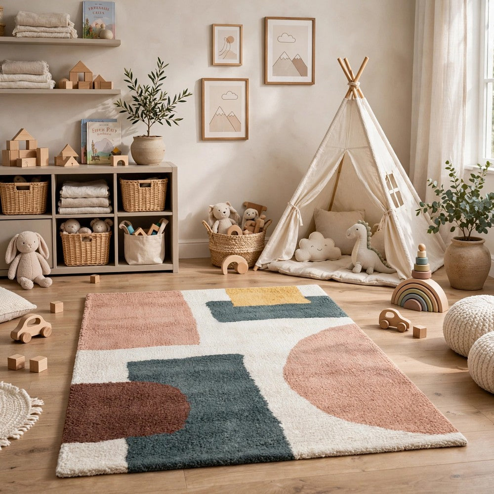 Fyna Geometric Large Area Rug w Shag | 30mm Pile | Gray Polypropylene 8x10