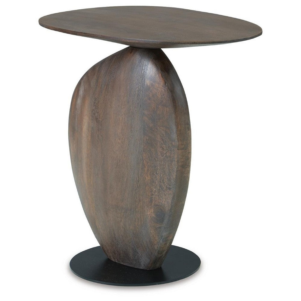 Corno Oblong Accent Table | Pebble-Shaped Body w Pedestal | Brown 21"