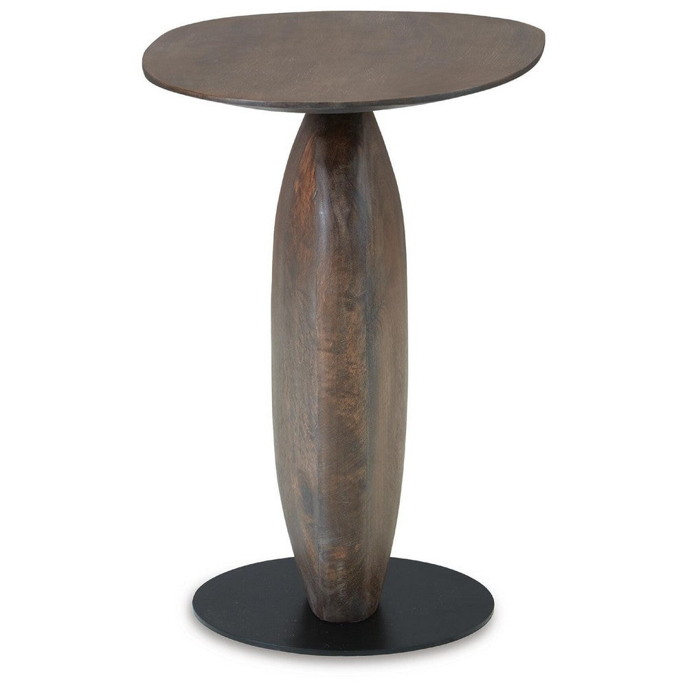 Corno Oblong Accent Table | Pebble-Shaped Body w Pedestal | Brown 21"
