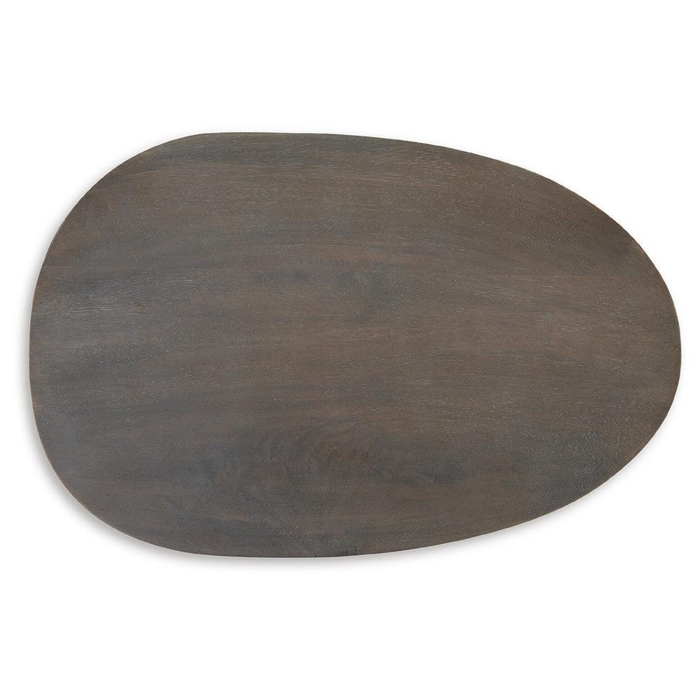 Corno Oblong Accent Table | Pebble-Shaped Body w Pedestal | Brown 21"