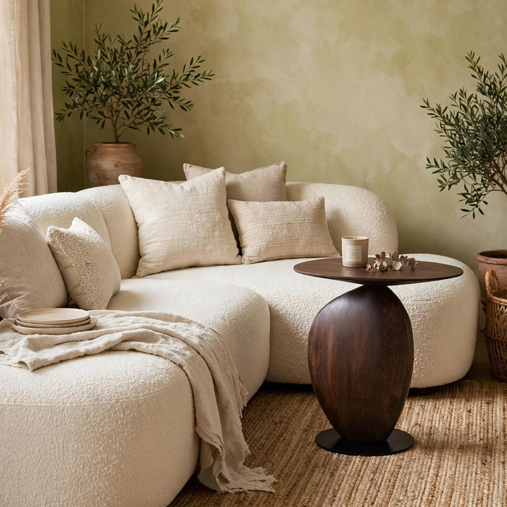 Corno Oblong Accent Table | Pebble-Shaped Body w Pedestal | Brown 21"