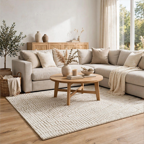 Jaen Medium Rug | Abstract Design | 7mm Pile | Beige & Tan Wool Bamboo 5x7