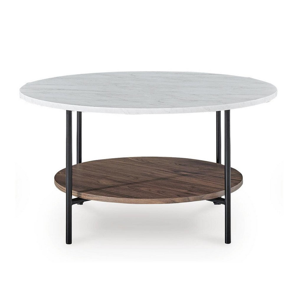 Winy 3pc Occasional Table Set | White Faux Marble Top | Open Shelf | Black
