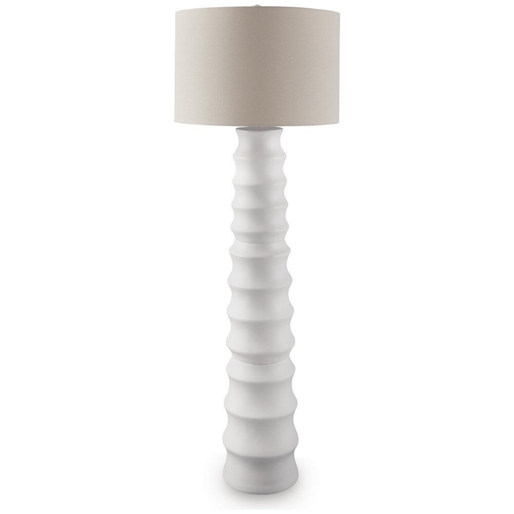 Vala Floor Lamp | Hardback Drum Shade | Scalloped Polyresin White 66"