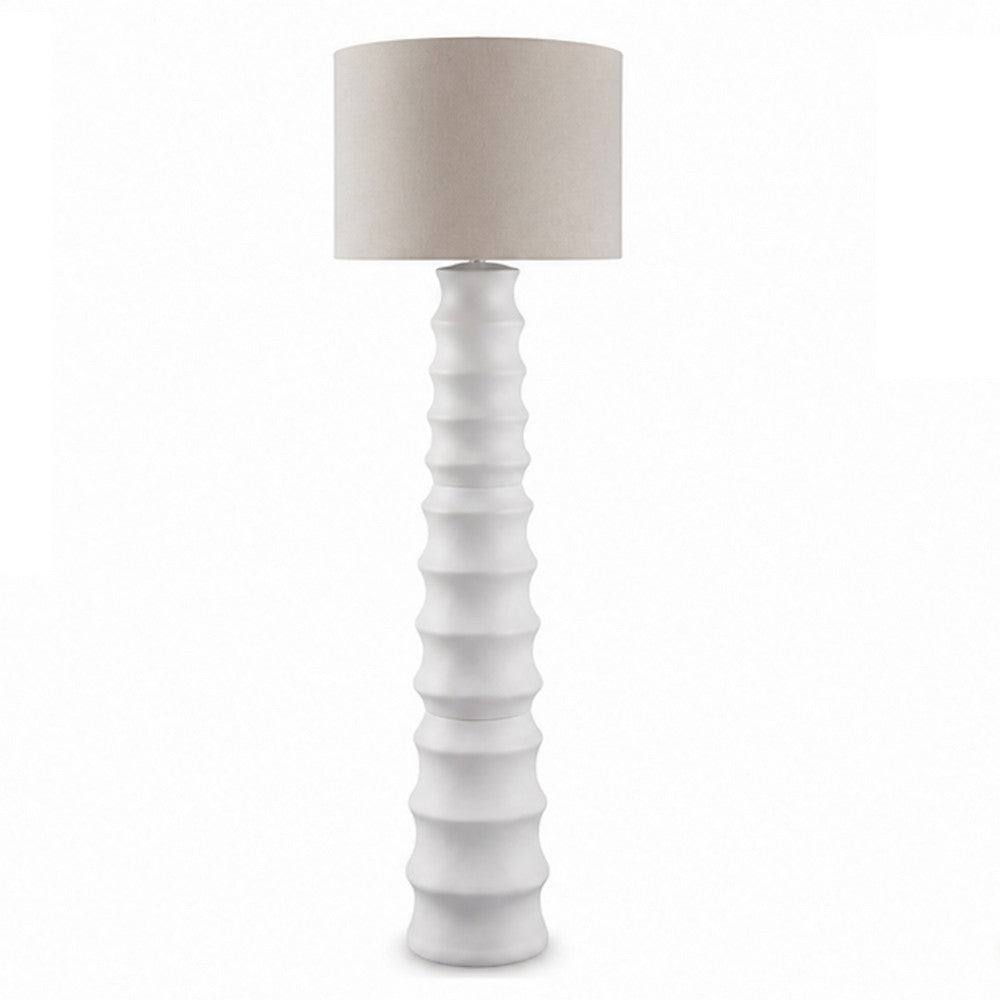 Vala Floor Lamp | Hardback Drum Shade | Scalloped Polyresin White 66"