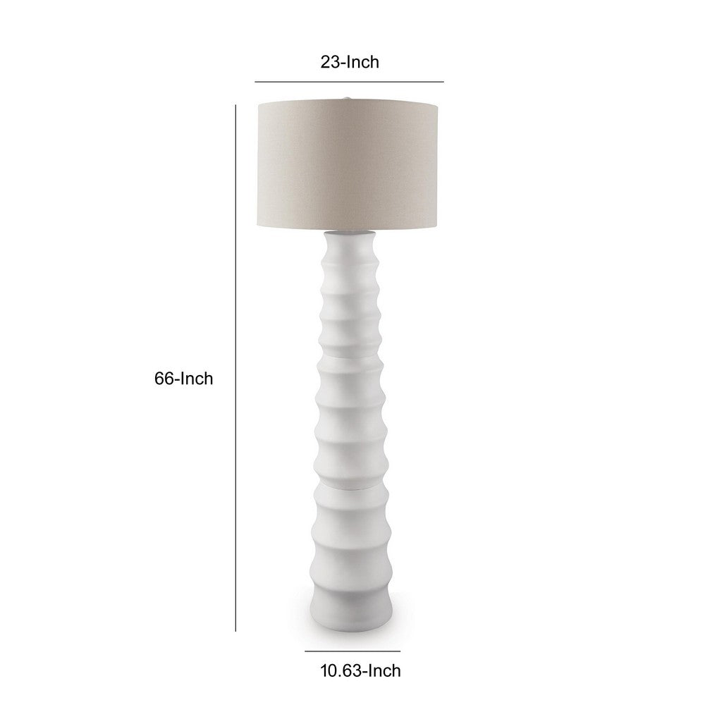 Vala Floor Lamp | Hardback Drum Shade | Scalloped Polyresin White 66"
