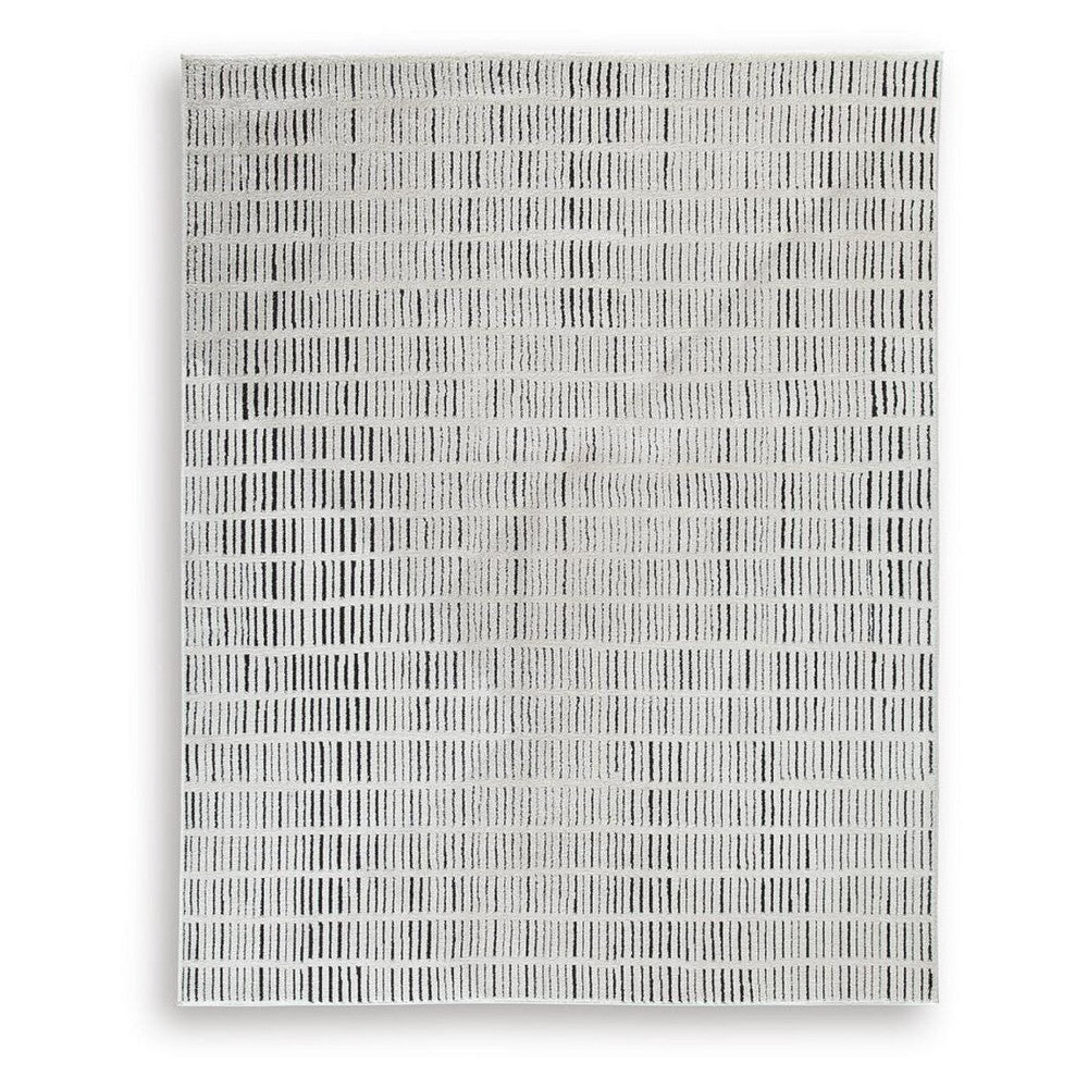 Turo Striped Large Area Rug | 16mm Pile | Ivory & Black Polyester 8x10
