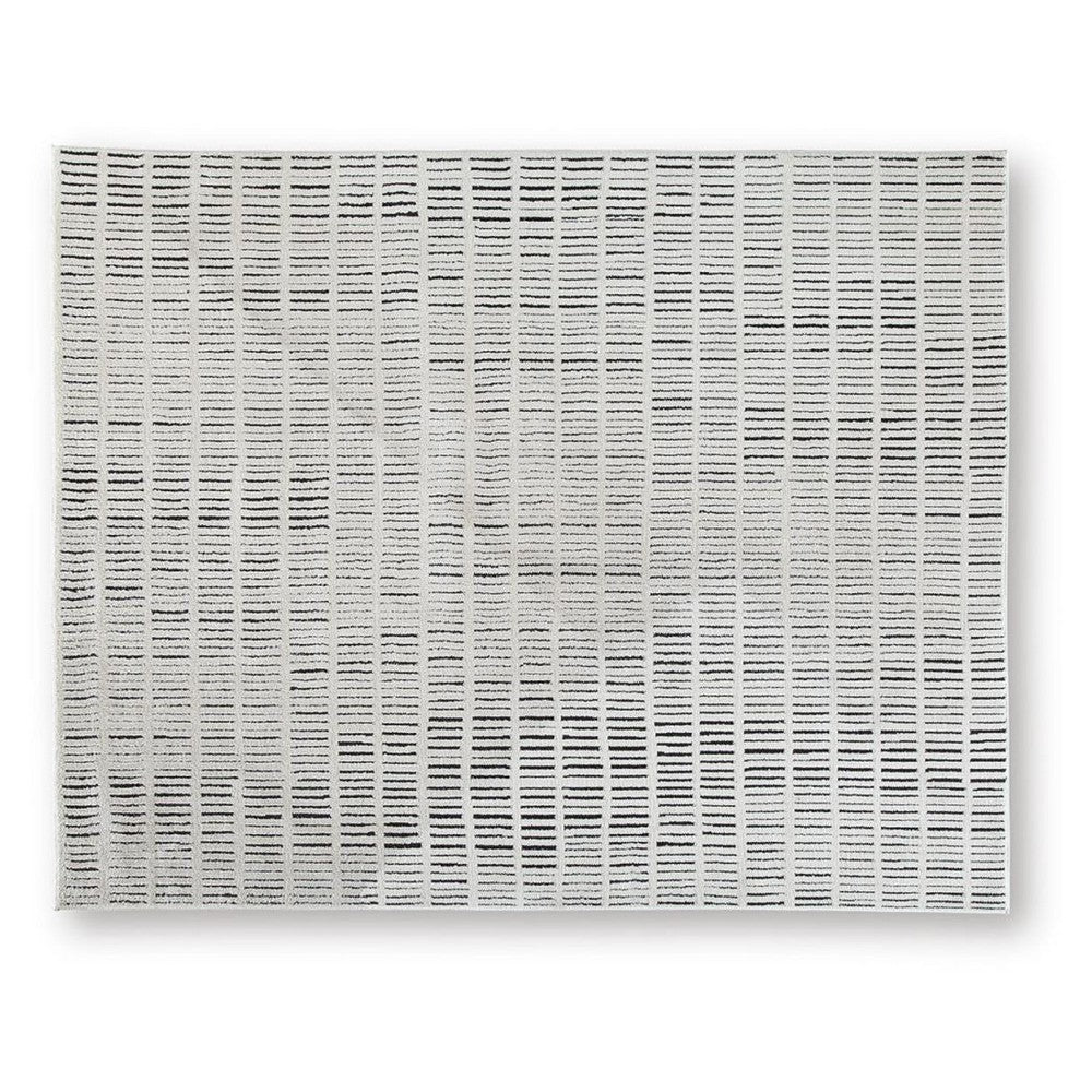 Turo Striped Large Area Rug | 16mm Pile | Ivory & Black Polyester 8x10