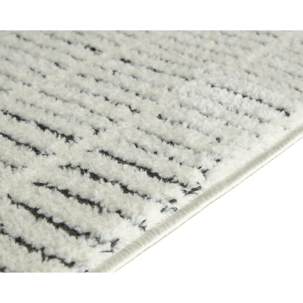 Turo Striped Large Area Rug | 16mm Pile | Ivory & Black Polyester 8x10