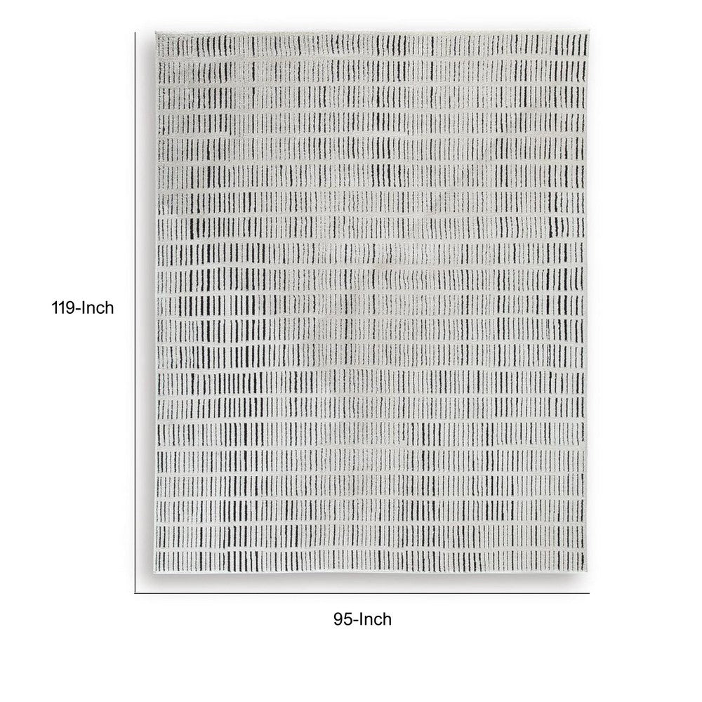 Turo Striped Large Area Rug | 16mm Pile | Ivory & Black Polyester 8x10