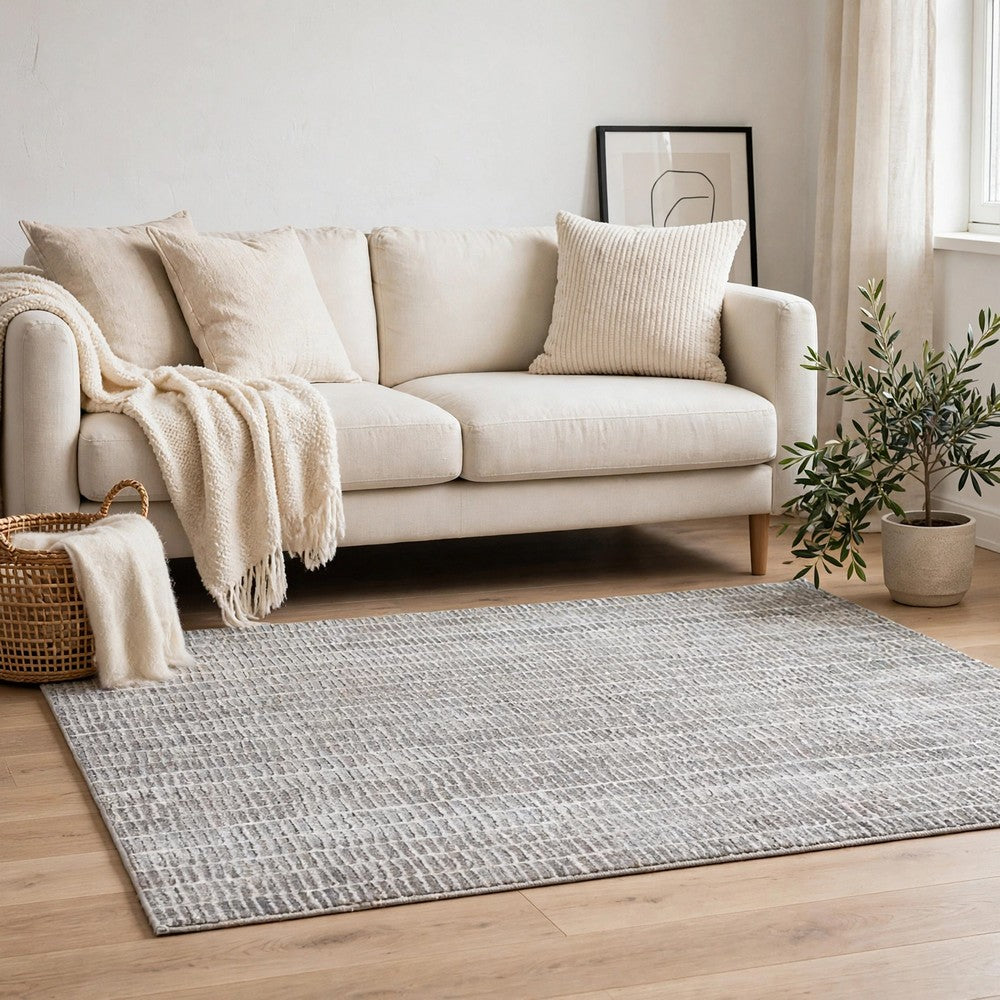 Feri Striped Large Area Rug | Gray & Ivory Polypropylene Polyester 8x10
