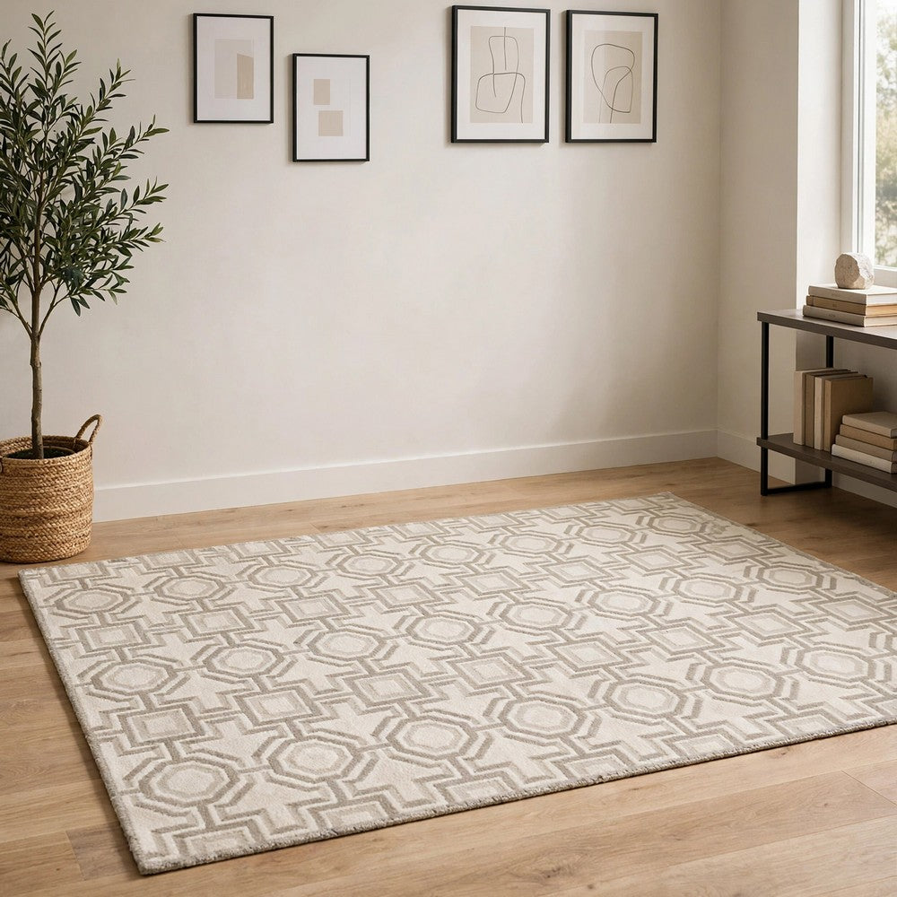 Moca Large Area Rug | Geometric Design | Gray & Ivory Polypropylene 8x10