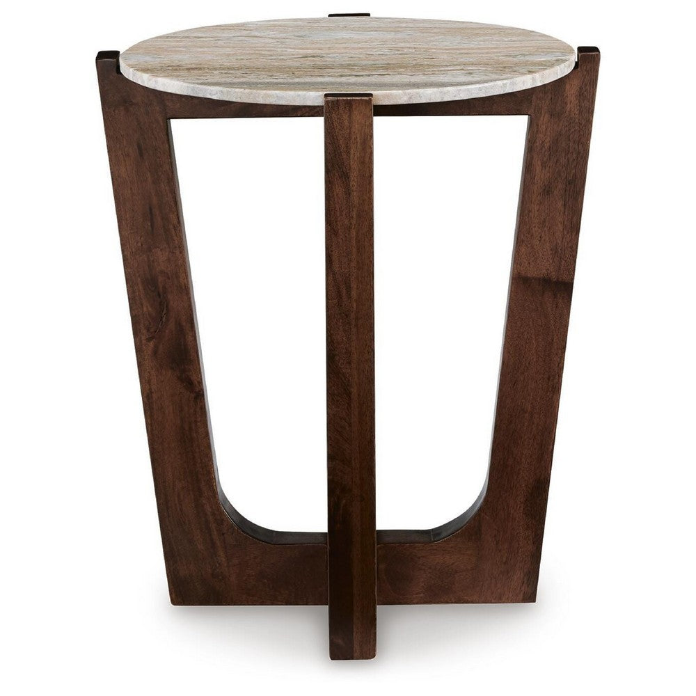 Dore Side End Table | Round Marble Top | Angled Legs | Beige | Brown 24"
